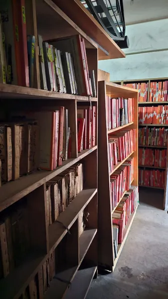 A bay of shelving in the tape store.
