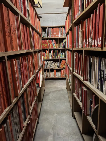 The aisle between the reel shelves.